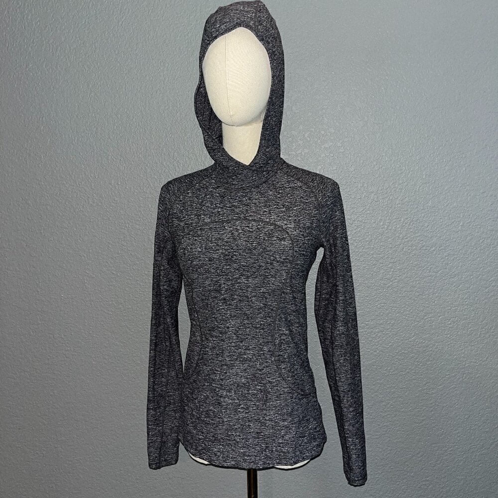 LULULELMON Space Dye Black Pull Over Hoodie with Kangaroo Pocket - EUC - Size 6